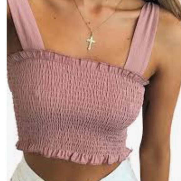 Tops - crop tank top tie bow Lolita smocked bandeau shirt ruched sexy festival boho W1